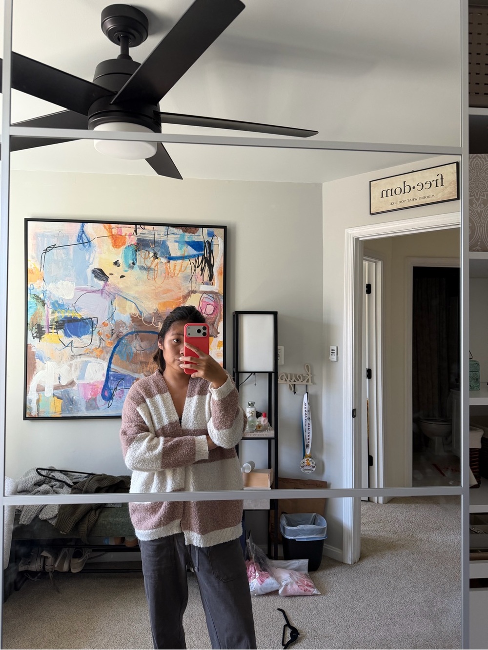 Pink & white cardigan sweater